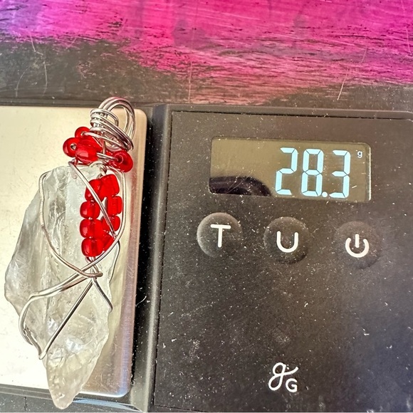 Handmade Sea Glass Pendant Red Accent Beads Silver Tone Wire Wrapped 1915 R - Picture 3 of 11